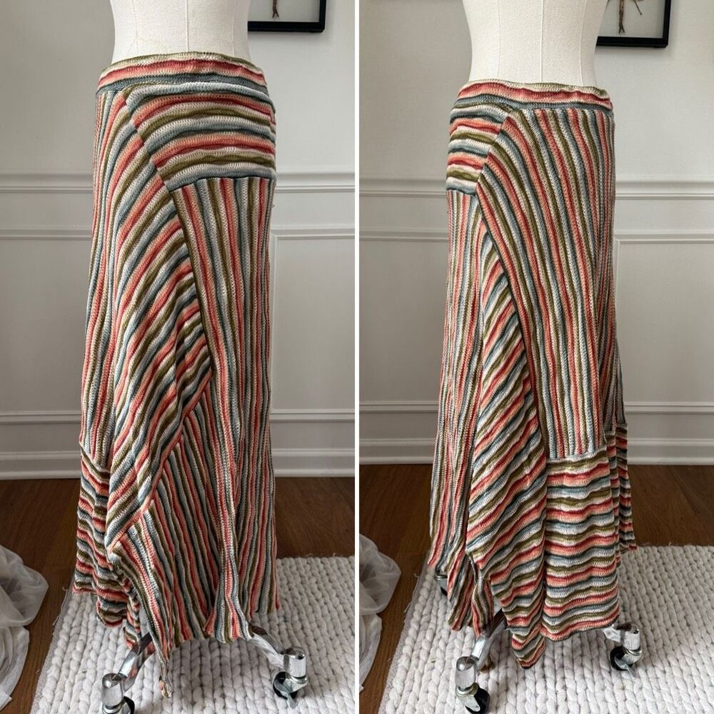 Peruvian Connection 100% Pima Cotton Knit Stripe Asymmetrical Handkerchief Hem M